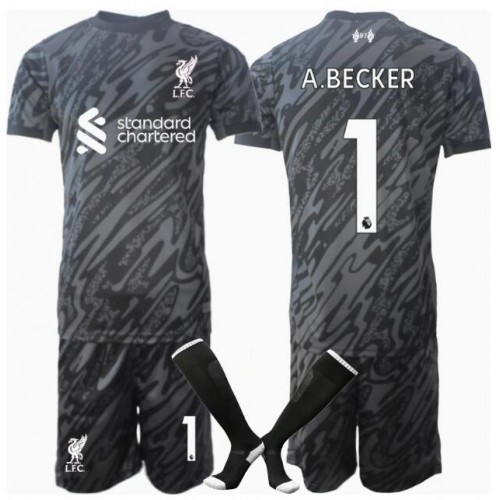 Fotballdrakt Barn Liverpool Alisson Becker #1 Keeper Hjemmedraktsett 2024-25 Kortermet (+ Korte bukser)